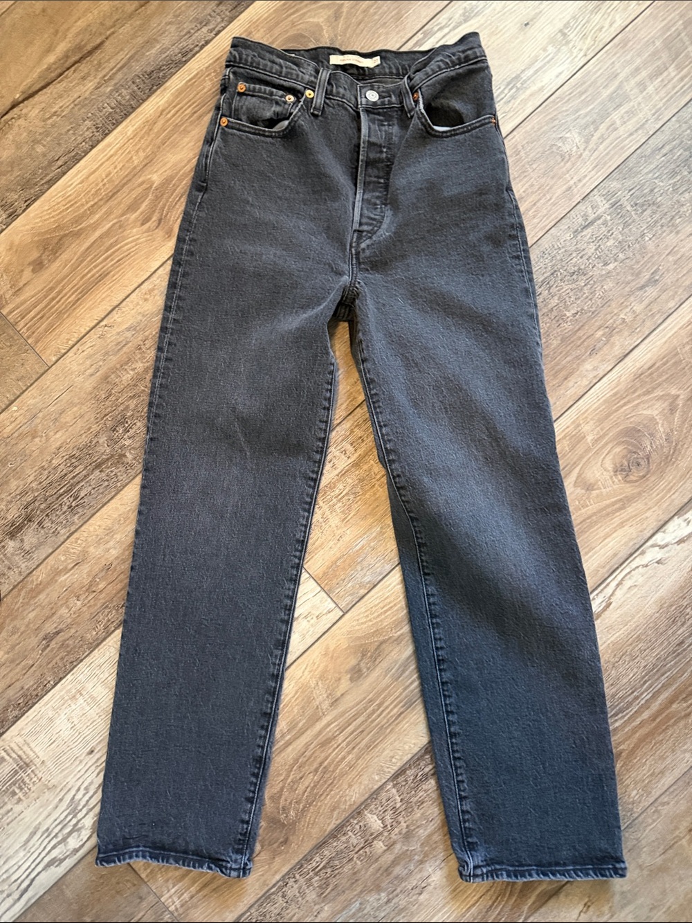 Levi's Women’s Ribcage Faded Black Denim Jeans High-Rise Straight Leg Size 27